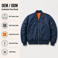 Blouson aviateur pour homme en gros, bleu marine, MA-1, doublure orange Rescue, fermeture éclair métallique robuste, rembourré, décontracté, style vintage, type bomber