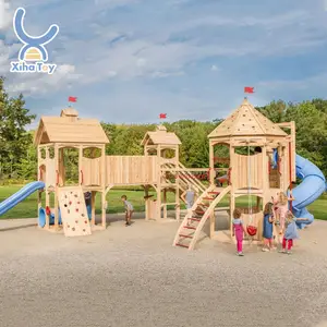 XIHA New Product Wooden Children Commercial Outdoor Swing And Climbing Frame Playground Supplier For Kindergarten Preschool
