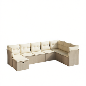 Ensemble de canapés de jardin modulaires en polyrotin beige 6 places, mobilier d'extérieur au design contemporain - Product Image 1