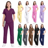 Conjuntos de Uniformes Médicos Elásticos Unisex, Blusa con Cuello en V, Pantalones Anchos, Uniformes de Hospital para Mujeres, Trajes de Médico y Dentista