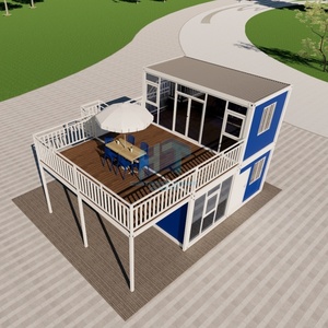 Contenitore in acciaio prefabbricato bianco blu casa con grandi porte finestre per alberghi contenitori per dormire uso per appartamenti uffici - Product Image 5