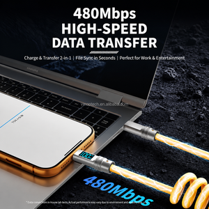 Câble de données USB-C vers Type-C à charge rapide PD 100W, rétractable à ressort, avec affichage numérique LED et transfert de données pour <span class=keywords><strong>iPhone</strong></span>/tablette/voiture - Product Image 3