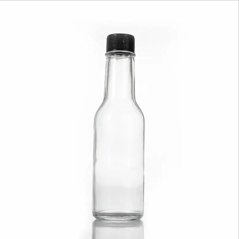 Free sample plastic cap 150ml transparent glass bottle vinegar sauce tomato sauce chili sauce bottle with inner stopper