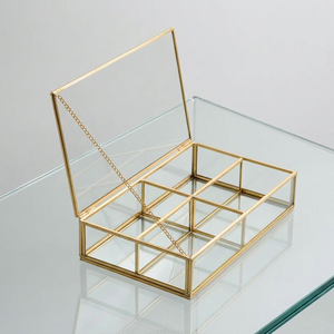 Wholesale New Arrival Metal and Glass Trinket Storage Box with Partitions for Jewelry and Cosmetics - Product Image 1