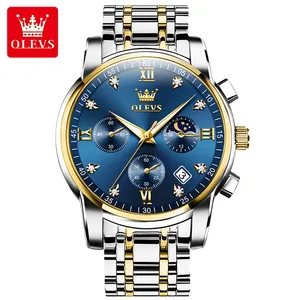OLEVS 2858 Men Fashion Quartz WristWatch Top Luxury Stainless Steel Band Power Reserve Chronograph Relojes Watch
