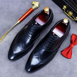 Men's Luxury New Fashion <b>Pointed</b> Toe Breathable Anti-Slip Lace-Up Business Dress Shoes - Product Image 3