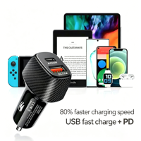 Pengisi Daya Mobil Tekstur Serat 48W PD + QC3.0 Adaptor Pemantik Mobil Pengisian Cepat Port Ganda 2-in-1 USB C untuk iPhone Android