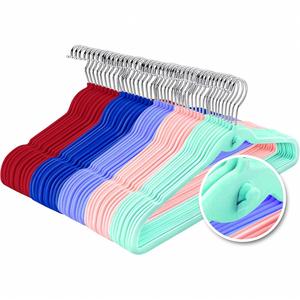 Wholesale Children's Non-Slip Slim Velvet Hangers with Stainless Steel <b>Hooks</b> Pink <b>for</b> Wardrobe Suit and Clothes - Product Image 1