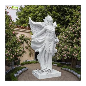 Statua d'Angelo Alato in Marmo Scolpito a Mano su Misura YOUFINE, Grande Scultura da Giardino per Esterni, Vendita all'Ingrosso Azienda Cinese - Product Image 2