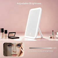 Espejo de Maquillaje LED Cuadrado con Brillo Regulable, Control Táctil, Ángulo Ajustable, Espejo de Vanidad de Sobremesa