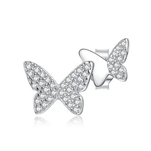 OEM Youchuang Double Beading Fantaisie Tidak Teratur Tidak Kusam Erring Kupu-kupu Minimal Perhiasan Perak Mewah 925 Sterling Earrings