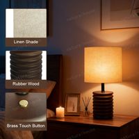 Lampe de table/bureau LED tactile rechargeable en caoutchouc et bois avec abat-jour en lin pour chambre, chevet, bureau et hôtel - Prix de gros
