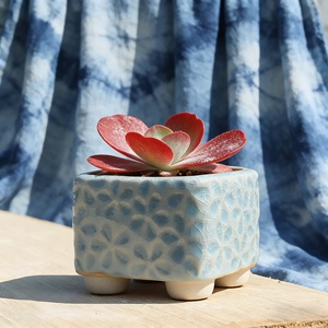 Maceta cuadrada de cerámica con efecto de grietas de hielo, transpirable, pequeña, para suculentas y cactus, para jardín. - Product Image 3