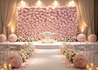 Panel Dinding Bunga Buatan 3D dari Kain, Latar Belakang Floral untuk Dekorasi Foto Pesta Pernikahan