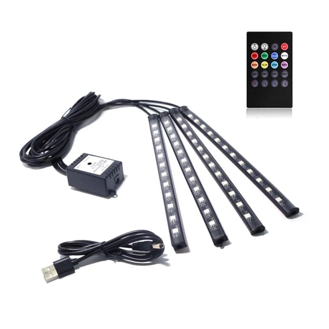 Car Interior Strip Light LED RGB Atmosphere Lamp Multicolor Change USB Cable Connection With Remote Control