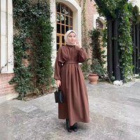 Turc dubaï luxe modeste femmes musulmanes Abaya robe grande taille Polyester à volants manches longues plissé couleur unie cravate-manches Maxi