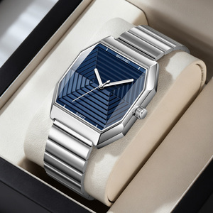 รับผลิตแบบ OEM/ODM นาฬิกาควอตซ์ผู้ชายสุดหรู สายสแตนเลส หน้าปัดลายเรขาคณิต ดีไซน์โดดเด่น นาฬิกาข้อมือสำหรับนักธุรกิจ ขายส่ง - Product Image 2