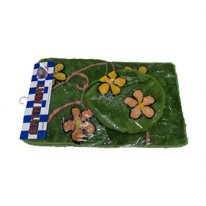 Japanese Style Three Piece Rug Set Green Floral Design For Bathroom Or Entryway - Product Image 1