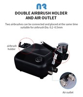 Compresseur d'airbrush sans huile à double sortie, pompe à piston portable, rechargeable, silencieux, mini, pour la décoration de gâteaux, le nail art