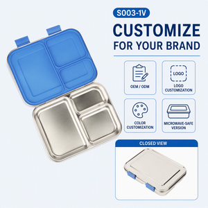 Boîte à lunch bento mignonne en acier inoxydable <span class=keywords><strong>micro</strong></span>-ondable à 3 compartiments, grande capacité, en acier inoxydable 304, sans BPA, de qualité alimentaire, avec préparation repas en silicone LFGB - Product Image 6