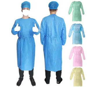 SMS non-woven waterproof coverall lab doctor hospital custom pharmacy dental uniform protective gowns knit cuff isolation gown