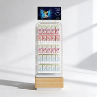 Présentoir cosmétique E1 en MDF grain de bois avec panneau perforé, boîte lumineuse et tiroirs de rangement, certifié CE ETL pour les magasins de détail