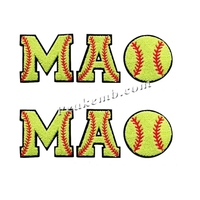 Patch brodé en chenille personnalisé pour softball avec motifs fleurs et cœurs perlés, thermocollant pour vêtements