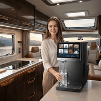 Depuratore d'Acqua RO Compatto per Camper con Doppia Alimentazione Solare/Elettrica, Serbatoio da 4L, Dispenser Acqua Calda/Fredda/Gassata per Uso Domestico e Alberghiero