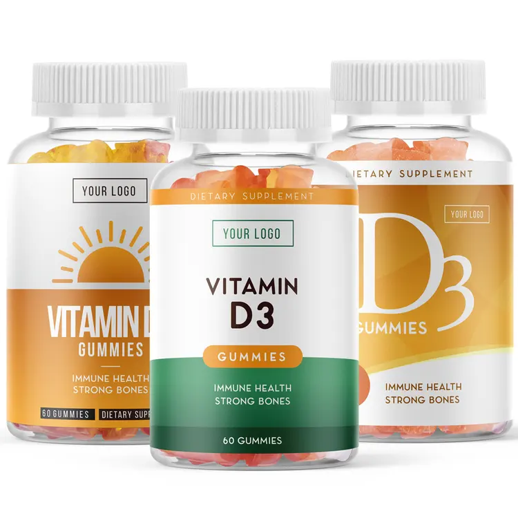 Oem Veganistische Immuniteit Vitamine D3 Gummies Op Pectine Gebaseerde Vitamine D 5000 Iu-Supplement Voor Volwassenen Bot