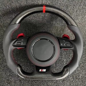 Volant en cuir véritable avec surpiqûres rouges de luxe personnalisées, en fibre de carbone véritable, pour A3 A4L A5 A6L A7 A8 Q5 Q7 Q8 <span class=keywords><strong>TT</strong></span> R8 - Product Image 1