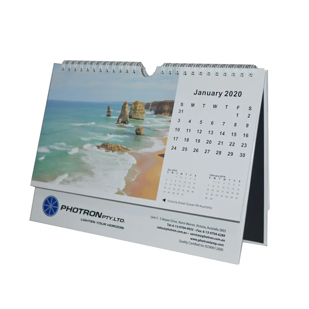 2020-2021Custom high quality printing full color wire o binding cardboard paper desktop calendar