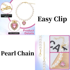 Akrilik Kalp Şeklinde Kristal Prenses İnci Kolyeli, Küçük Köpekler ve Kediler için Parlak, Ayarlanabilir, Rahat ve Lüks Evcil Hayvan Tasması - Product Image 6