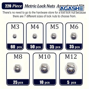 304 Stainless Steel Metric Locking Nuts M3-<b>12</b> Nylon Embedded Hexagonal Grade A DIN985 220PCS Set - Product Image 2