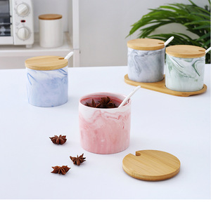 Juego de recipientes para condimentos de cerámica con efecto mármol, caja de condimentos para cocina, salero para el hogar - Product Image 6