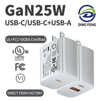 Adaptateur de charge rapide USB-C certifié PD 25W pour téléphone portable avec technologie GaN, spécifications US, pour téléphones certifiés UL/FCC