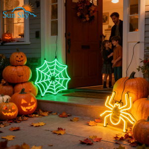 Venta caliente Feliz Halloween Spiderweb Neon Sign LED Light Wall Decor con diseño de tela de araña - Product Image 2