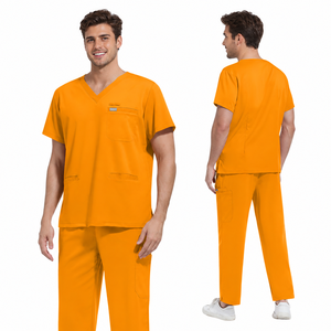 Ensemble de Blouses Médicales en Gros pour Hommes : Haut à Col en V Manches Courtes Multi-Poches et <span class=keywords><strong>Pantalon</strong></span> <span class=keywords><strong>Cargo</strong></span> Couleur Unie – Tenue d'Infirmier/Hôpital Professionnelle - Product Image 2