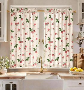 Rideau court botanique vert à imprimé floral vintage pour <span class=keywords><strong>cuisine</strong></span>, chambre, <span class=keywords><strong>salon</strong></span>, décoration intérieure, 2 panneaux personnalisables - Product Image 6