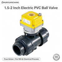 Vanne à boisseau sphérique en PVC motorisée électrique de 1,5 à 2 pouces, intelligente, à double union, pour systèmes chimiques et osmose inverse (RO), OEM