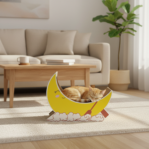 Tempat Garukan Kucing Klasik Besar Ramah Lingkungan dari Kertas Bergelombang Bentuk Bulan Sabit, Dua dalam Satu - Product Image 1