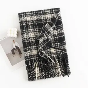Wholesale Winter Warm Soft Pashmina Neck Scarves Shawl Plaid Tassel Cashmere Winter Scarf For Women
