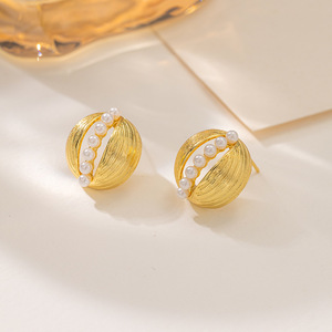 Boucles d'oreilles clous en perles dorées, forme ronde en U, minimalistes, bijoux pour femmes, collection Printemps 2025, origine Yiwu EDB-003 - Product Image 3