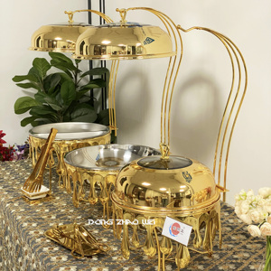 Yeni varış 8L altın yuvarlak reşo çanak asılı büfe yemek ısıtıcısı düğün için Catering lüks Chaffing porselen yemek seti restoran - Product Image 2