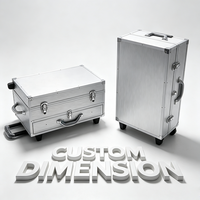 Valise de présentation en aluminium argenté avec roulettes, poignée télescopique et tiroir, et mousse EPE personnalisée