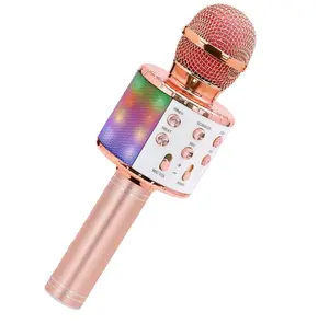 Wireless Karaoke Microphone Handheld Portable Speaker Home KTV Player with Dancing LED Lights Record Function for Kids