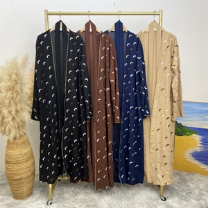 2002# Modesty Moon Embroidery Open Abaya for Muslim Women Crepe Cardigan Islamic Clothing Ramadan Eid Outfit 4 Colors - Product Image 5