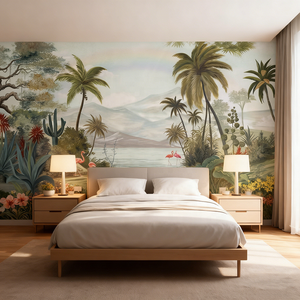Murale di Paesaggio Naturale con Piante Tropicali <span class=keywords><strong>Fenicotteri</strong></span> e Arcobaleno <span class=keywords><strong>Carta</strong></span> <span class=keywords><strong>da</strong></span> <span class=keywords><strong>Parati</strong></span> per Decorazione Murale di Ristoranti - Product Image 3