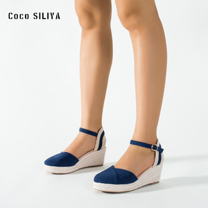 Sandalias de cuña Coco SILIYA con punta abierta, suela de paja, forro de microfibra, correa trasera, transpirables, cierre de hebilla, zapatos de mujer - Product Image 2