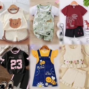 <b>Cute</b> Baby Summer Outfits Set With <b>Bear</b> Dinosaur Bee Print Rompers And T-Shirts For Toddlers Girls Boys - Product Image 2