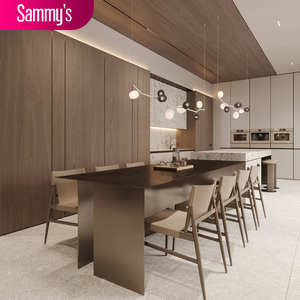 Cucina Modulare Europea Personalizzabile, Mobili in Vetro Grigio, Set Moderno con Isola e Lavello in Acciaio Inox, Prodotto in Cina - Product Image 1